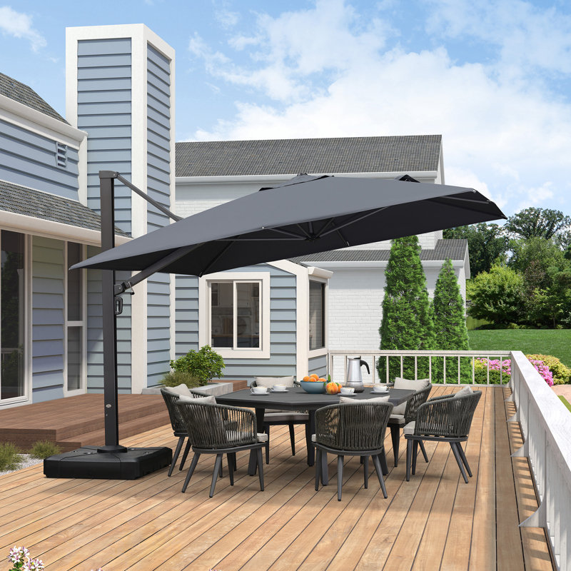 Mcelfresh Square Cantilever Umbrella With Base, Gray, 108" H x 132" W x 132" D