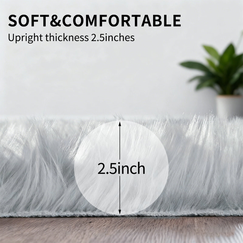 Luxurious Plush Gray Faux Sheepskin Rug, Novelty 2' x 3'