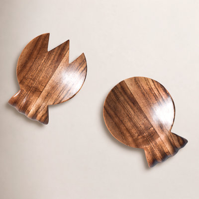 Fundamental Wood Ruffle Hand Salad Server Set