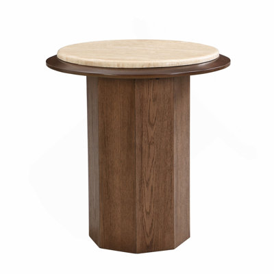 Travertine Top & Walnut End Table