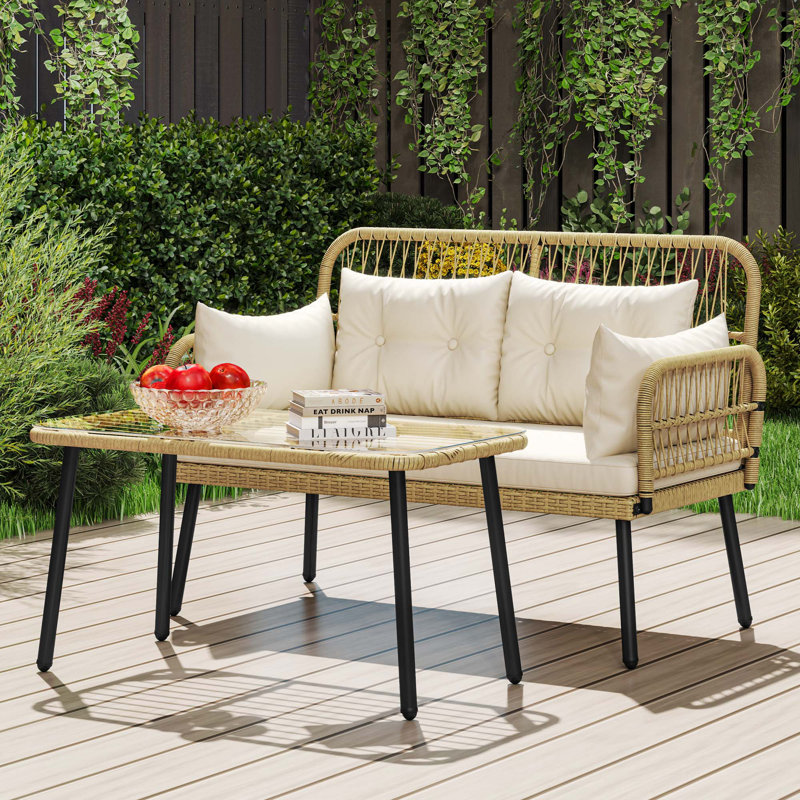 2-Piece All-Weather Rattan Conversation Loveseat Chairs Set