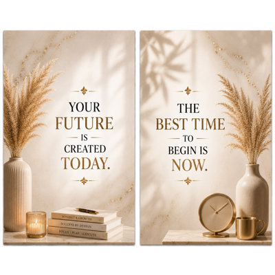 Extra-Large Set of 2  Your Future Is Created Today Best Time to Begin Is Now Canvas Print 24x36 Inch -Motivational Artwork for Office Home Decor -Ready to Hang