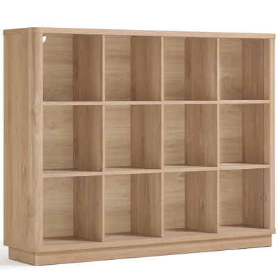 Organisateur de rangement pour 12 cubes, grande bibliothèque de 41 po avec bord courbé, bibliothèque à 3 niveaux avec base en bois, armoire de rangement moderne pour le salon, le bureau