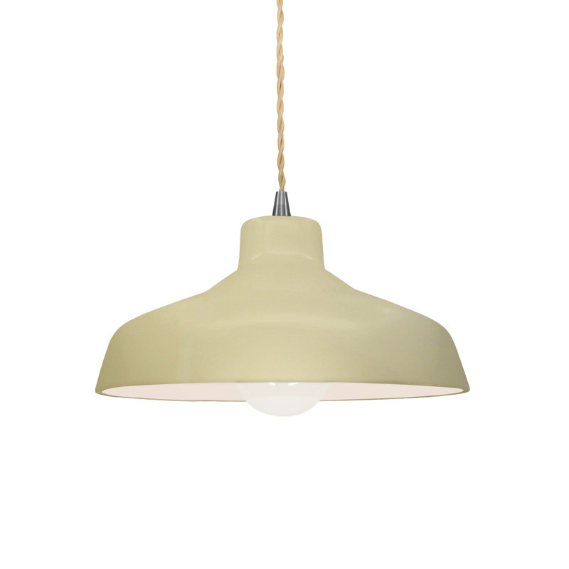 Fallon - Light Dome Pendant, 6.25" H x 13.5" W x 13.5" D, Gloss Vanilla, Brushed Nickel
