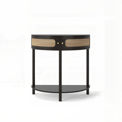 Half-Moon Rattan Console Table with 2 Drawers and Bottom Shelf