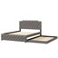 Grand lit rembourré avec lit gigogne simple et chargeurs, tissu en lin gris