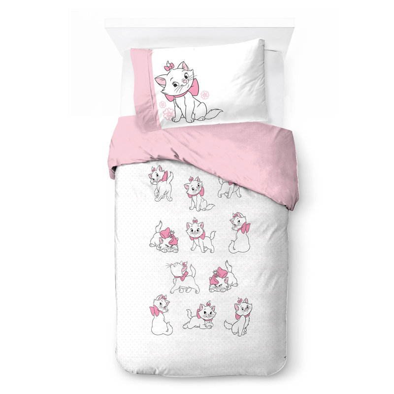 Disney Aristocats Marie 100% Cotton Single Duvet Cover Set - White Kitty Bedding Includes 50 x 70 cm Pillowcase