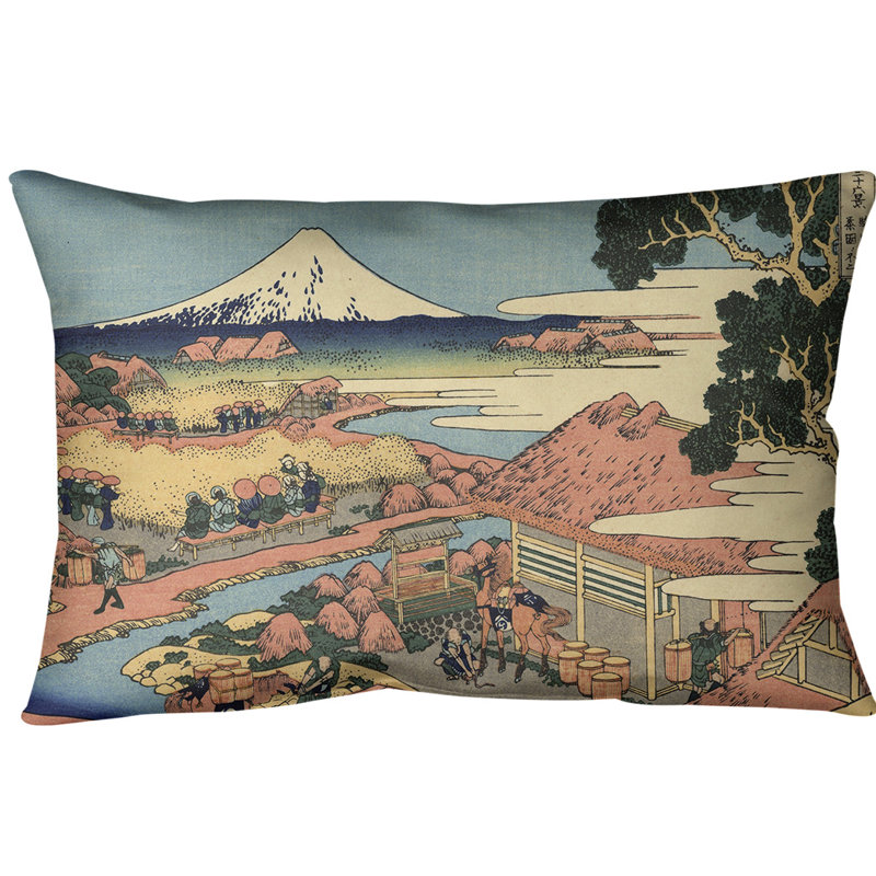 Coussin lombaire katsushika hokusai, the thé de katakura, Brun clair, Faux lin