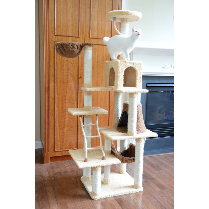 Goldenrod Sisal and Faux Fur Multi-Level Cat Tree with Condo