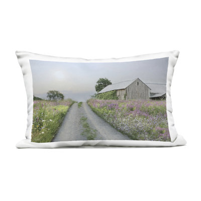 Lavender Lined Country Road Outdoor Printed Pillow design by Lori Deiter