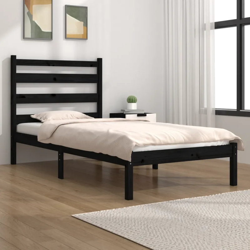 Jaythian Solid Wood Bed, Black, 200 x 200 cm