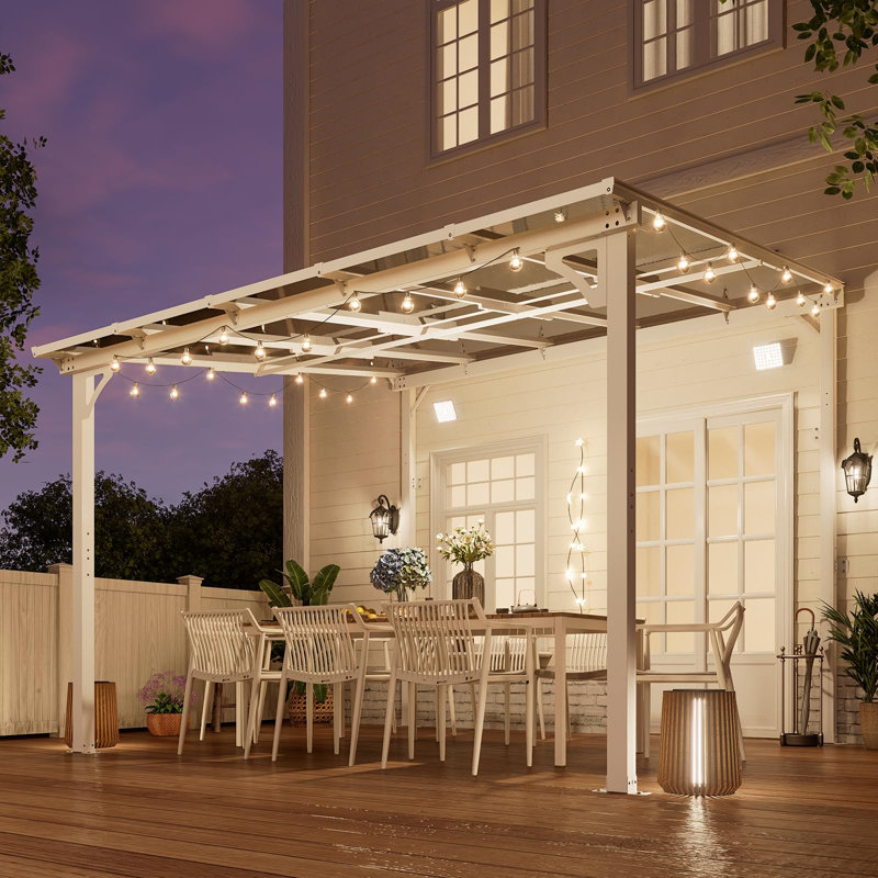 Pergola murale en aluminium avec lumière solaire Yardgrace, H 98 po x l 120 po x P 120 po