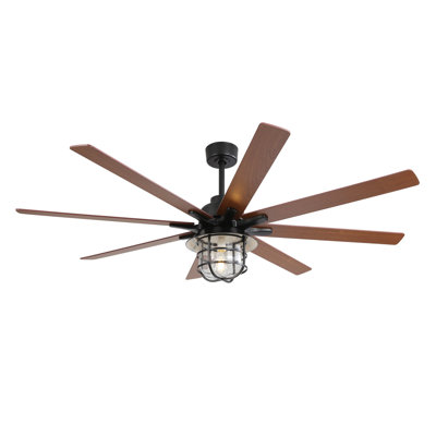 Modern 66 Inch Ceiling Fan with Light - 8 Blades Remote Control Reversible DC Motor, 6-Speed Silent Operation, Black Plywood Design