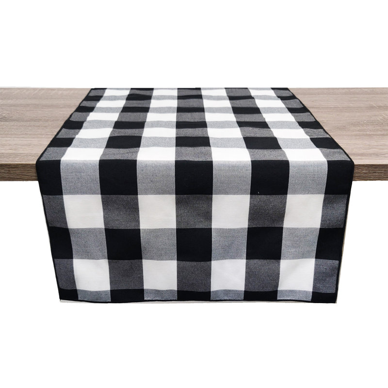 Beige-White Handmade Buffalo Check 16"X36" Table Runner, Black, 120" x 16"