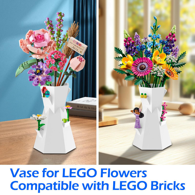 LEGO Flower Vase, Compatible With LEGO Bricks, Suitable For LEGO Bouquet Building Set, White