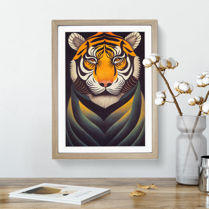 Artistic Tiger - Wall Art, 46cm H x 34cm W, Oak Framed