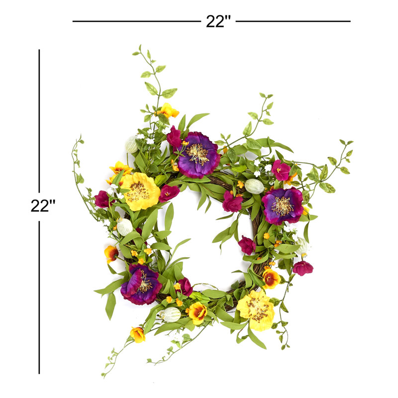 Couronne de fleurs mixtes 22 "avec gousse sur base de brindille naturelle