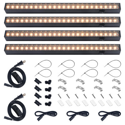 Barrina Grow Lights For Indoor Plants, Black Cover Led Grow Light Bulbs, T5 Grow Light Strip, 1ft, 3 Mounting Modes, Yellow, 4 Packs