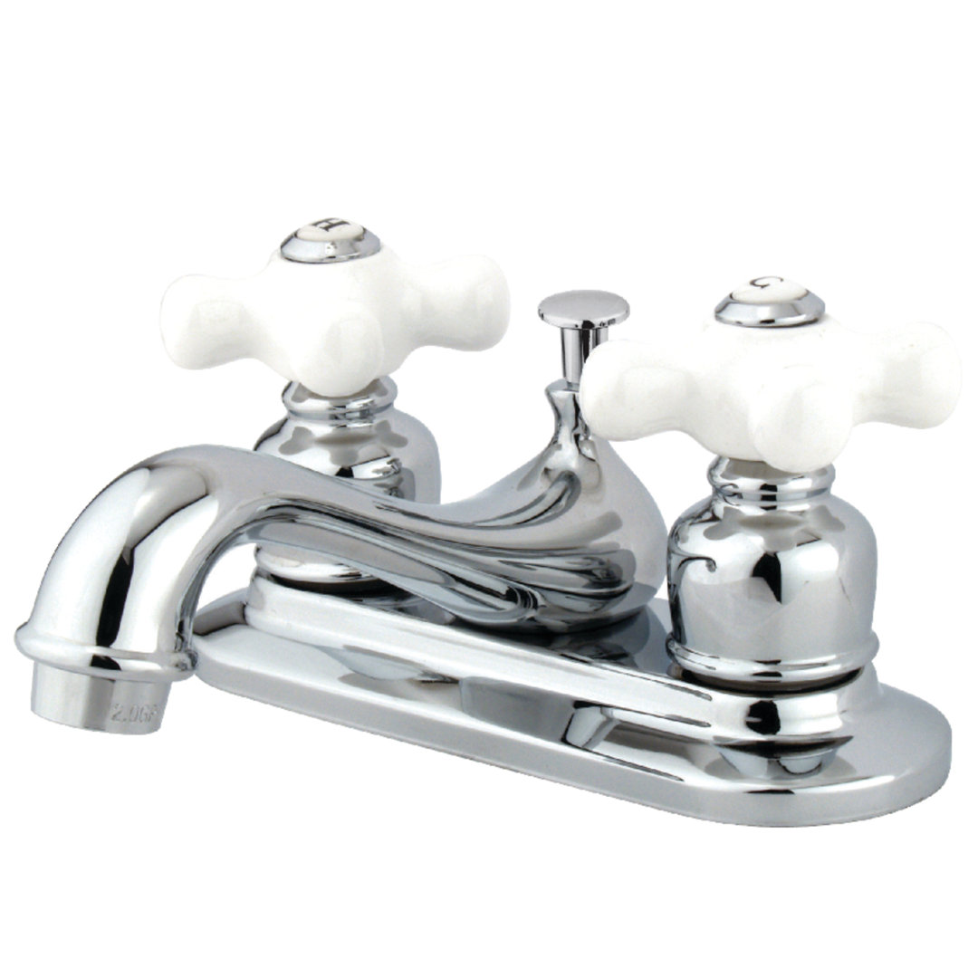 Kingston Brass Restoration Two-Handle 3-Hole Deck Mount 4" Centerset Bathroom Faucet with Plastic Pop-Up Kingston Brass