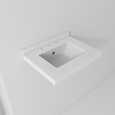 24" x 18.3" Carrara White Artificial Marble Bathroom Vanity Top with Integrated Sink with 3-Hole Faucet Configuration, Top Only