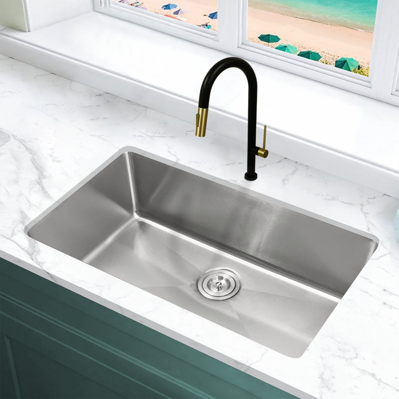 KBFmore Double Bowl Tight Radius Stainless Steel Kitchen Sink Only, 9" H x 31" W x 9" D, 18-Gauge