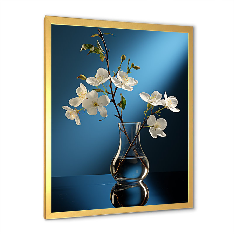 Perle pureté vase nature morte III - impression, Cadre doré simple, H 20 po x l 12 po x P 1 po