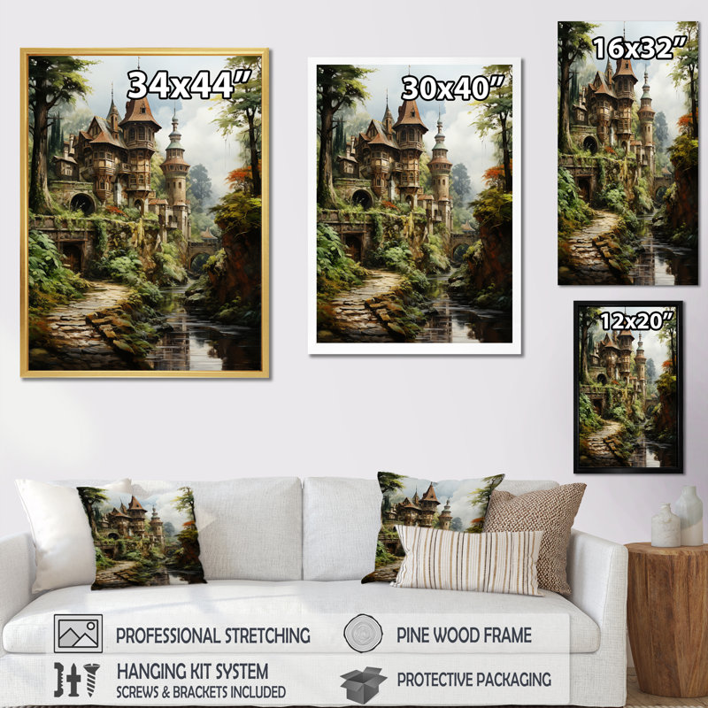«Castles Rustic Retreat Earthy II», reproduction sur toile, H 32 po x l 16 po x P 1 po, Cadre flottant doré