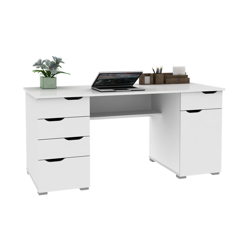 Truett Executive Desk, White/White