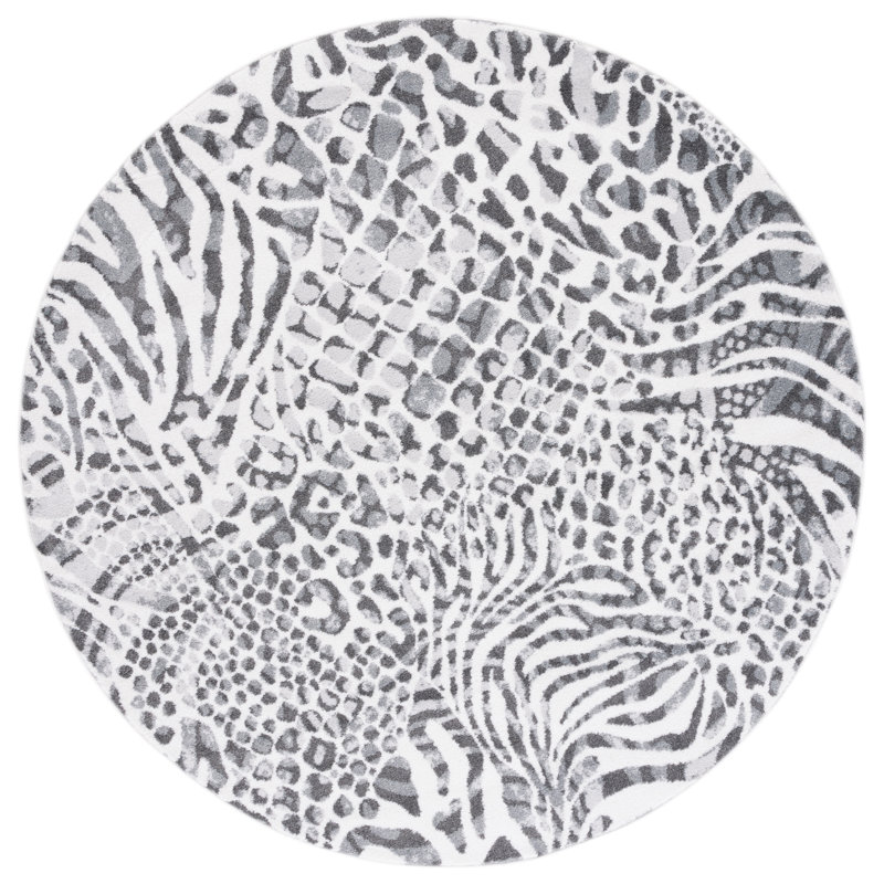 Alynn Performance Animal Print Rug, Round 6'7"