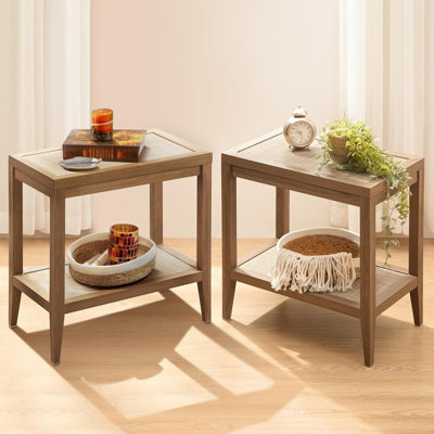 Ensemble de 2 tables de bout étroites avec tablettes pour petits espaces Boho