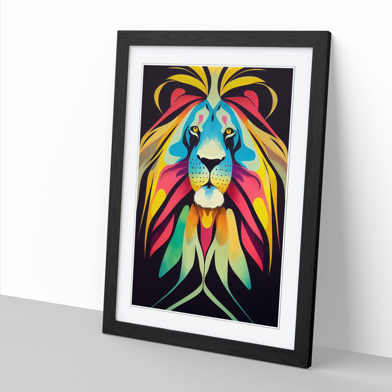Lion Marbling - Wall Art, Black Framed, 34cm H x 25cm W x 2cm D, White