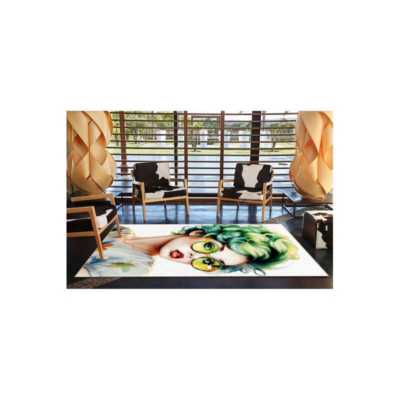 Tapis décoratif vert à motif de femme vert multicolore, Sous-tapis rectangulaire de 3 pi 3 po x 4 pi 11 po