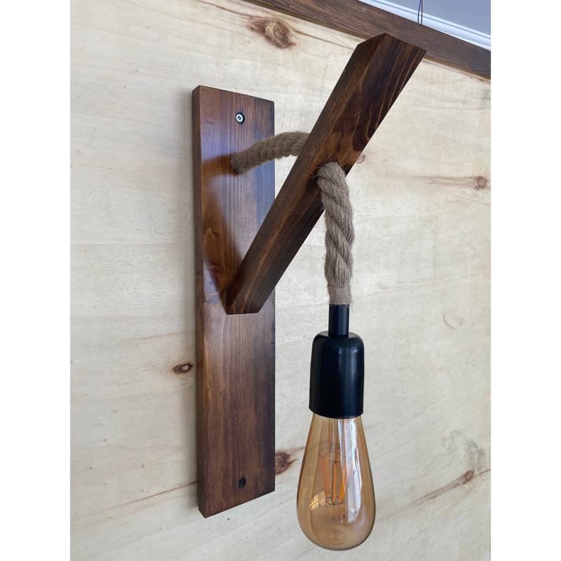 Lampe murale rustique faite à la main, pin massif, 9,1 x 3,5 x 17,7 pouces | 100% bois de pin massif, design moderne | Douille E27, 40 W maximum, couleur noyer | Éclairage élégant pour la décoration intérieure, qualité A + unique et élégante