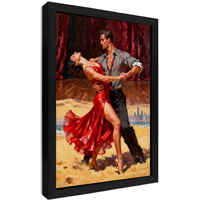 Décoration rétro noire encadrée de la Saint-Valentin, hommes et femmes dansant passionnés, impressions sur toile de style rétro