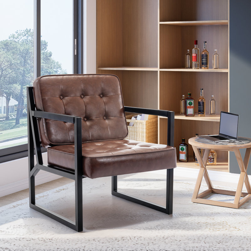 Multi-color PU Leather Upholstered Office Chair with Stylish Armchair and Metal Legs, Suitable For Living Room, Bedroom, Reception Area and Waiting room