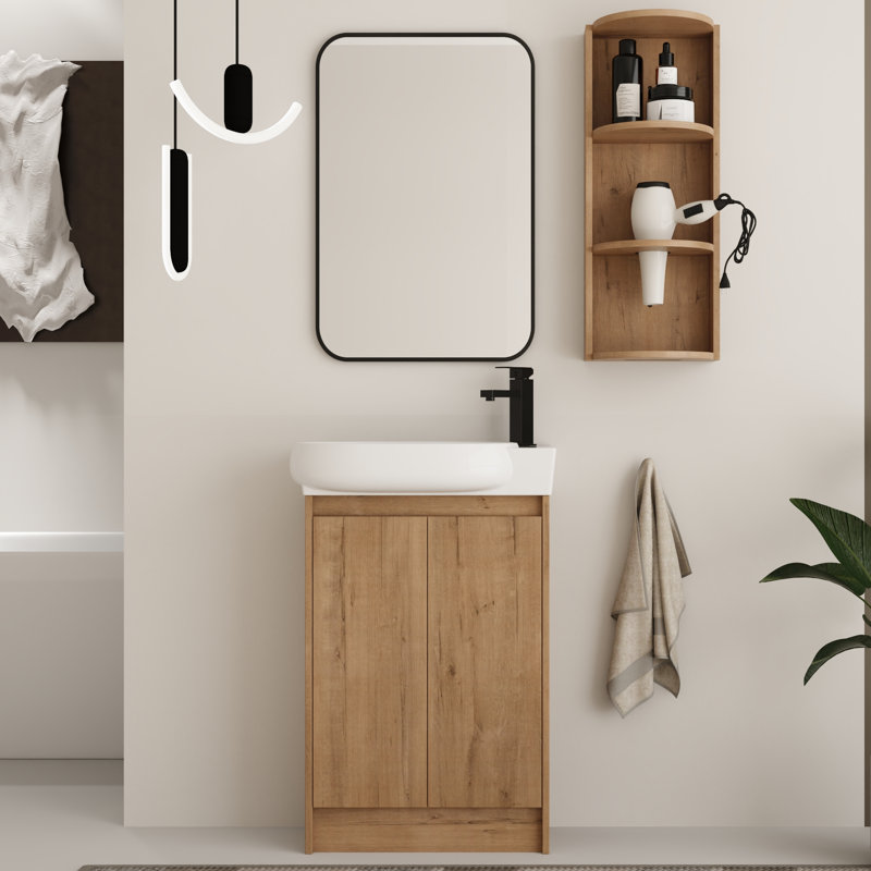 Ensemble de meuble-lavabo simple autoportant 23 po avec comptoir en céramique Derwent et support de rangement mural 12 po