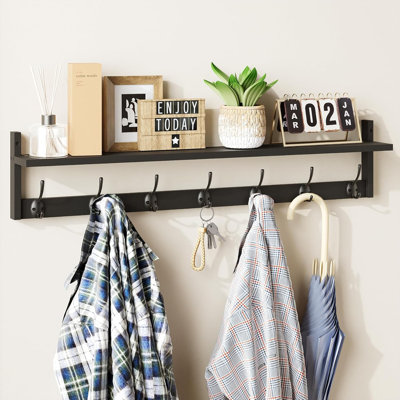 Crochets muraux avec tablette Portemanteaux en bois de 35 po pour porte d'entrée avec support mural et tablette