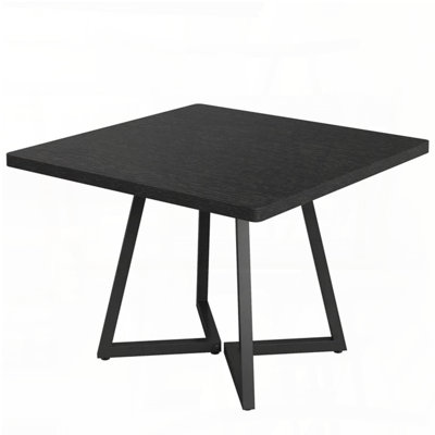 Square Industrial Dining Table with Vintage Wood and Black Metal Frame