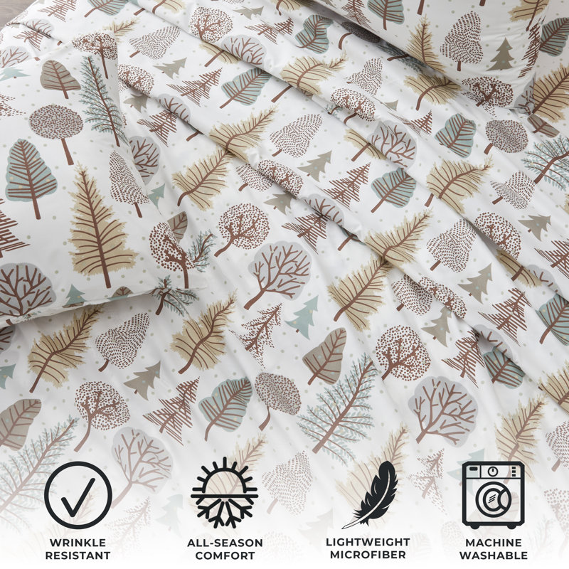 Twin Forest Trail Lodge Print Microfiber Sheet Set