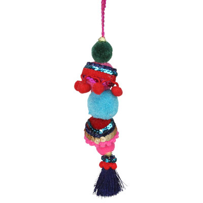 Ornement pompon de Noël bleu et rouge 6,25 po