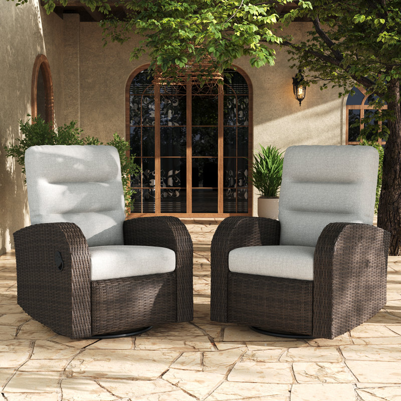 Swivel Premium All-Weather Wicker Outdoor Lounge Chair, Beige Cushion/Brown Frame