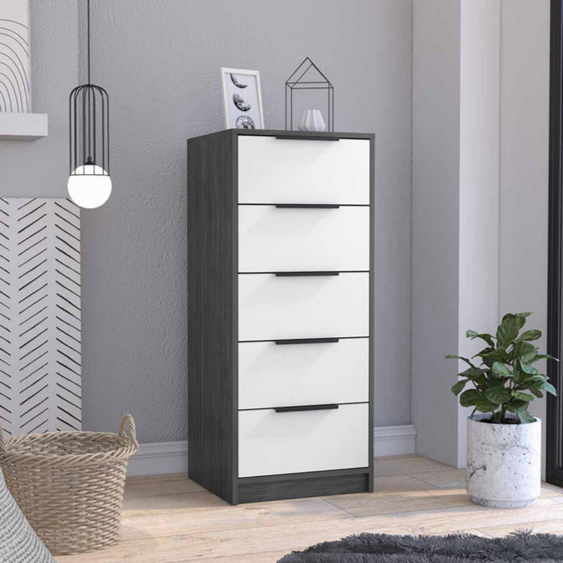 Keertana 17.877'' W 5 - Drawer Dresser, Oak/White
