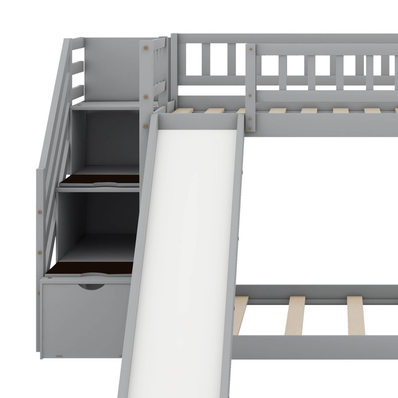 Twin Over Twin Bunk Bed With Slide, Gray