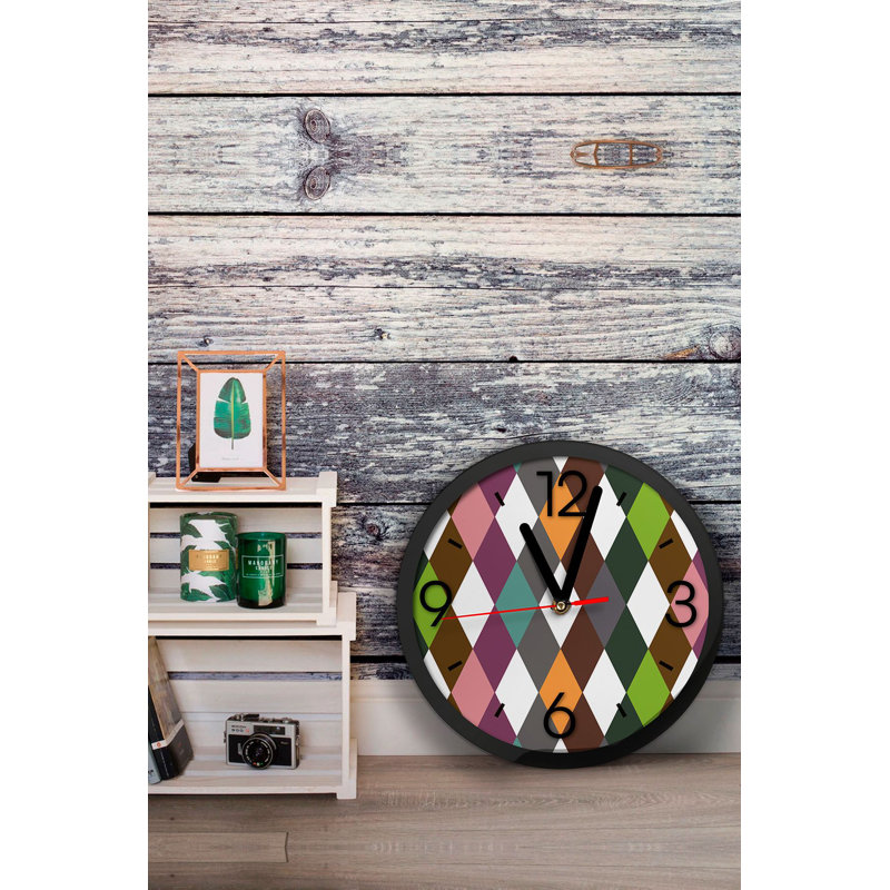 Decorative MDF Clock, Green/Grey/Brown