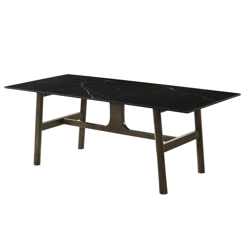 Extraordinaire table de salle à manger - Pierre frittée, verre, bois synthétique noir, surface inhabituelle et pierre attrayante