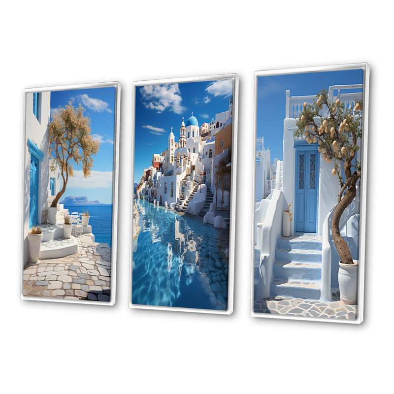 «Grèce Cycladic Harmony», 3 pièces, Cadre blanc, H 20 po x l 36 po