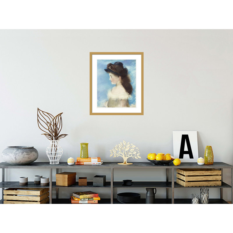 Portrait de Mademoiselle Hecht coiffé d'un chapeau vu de profil par Édrede Manet - Impression Giclée encadrée