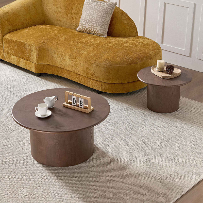 Ensemble de 2 tables basses, table basse ronde en panneau de fibres à densité moyenne pour salon, appartement et espace de loisirs