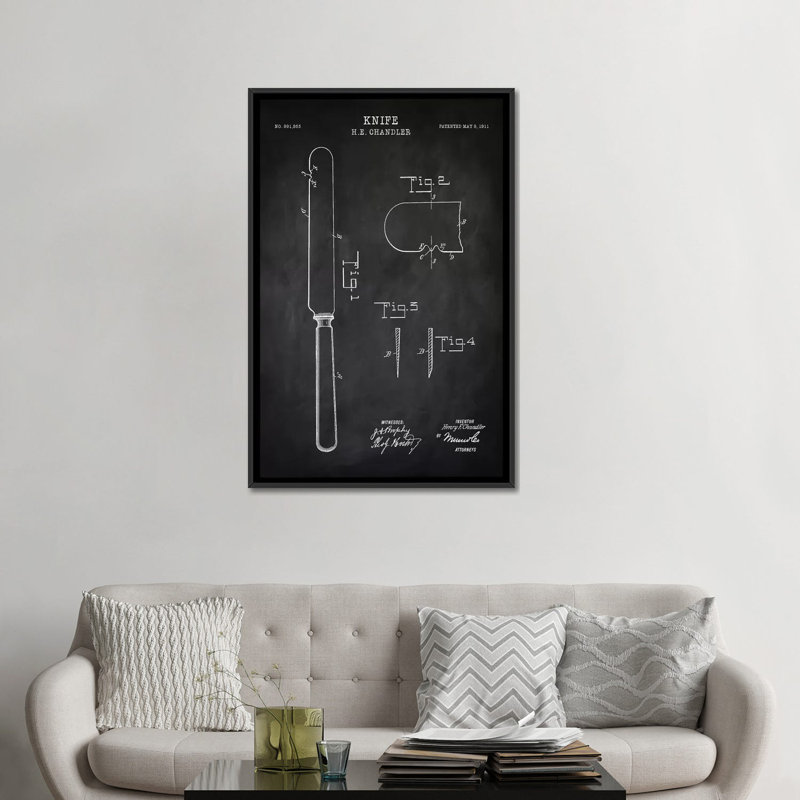 « couteaux », impression sur toile, H 26 po x l 18 po x P 1,5 po, Toile avec cadre noir, Pas de tapis