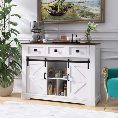 Buffet Farmhouse avec rangement et porte coulissante, buffet à 3 tiroirs, 2 tablettes réglables pour la cuisine, la salle à manger L53,5 po x l 15,7 po x H 39,7 po